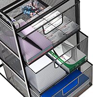 MIND READER Metal Mesh Rolling Storage Cart with Removable Drawers