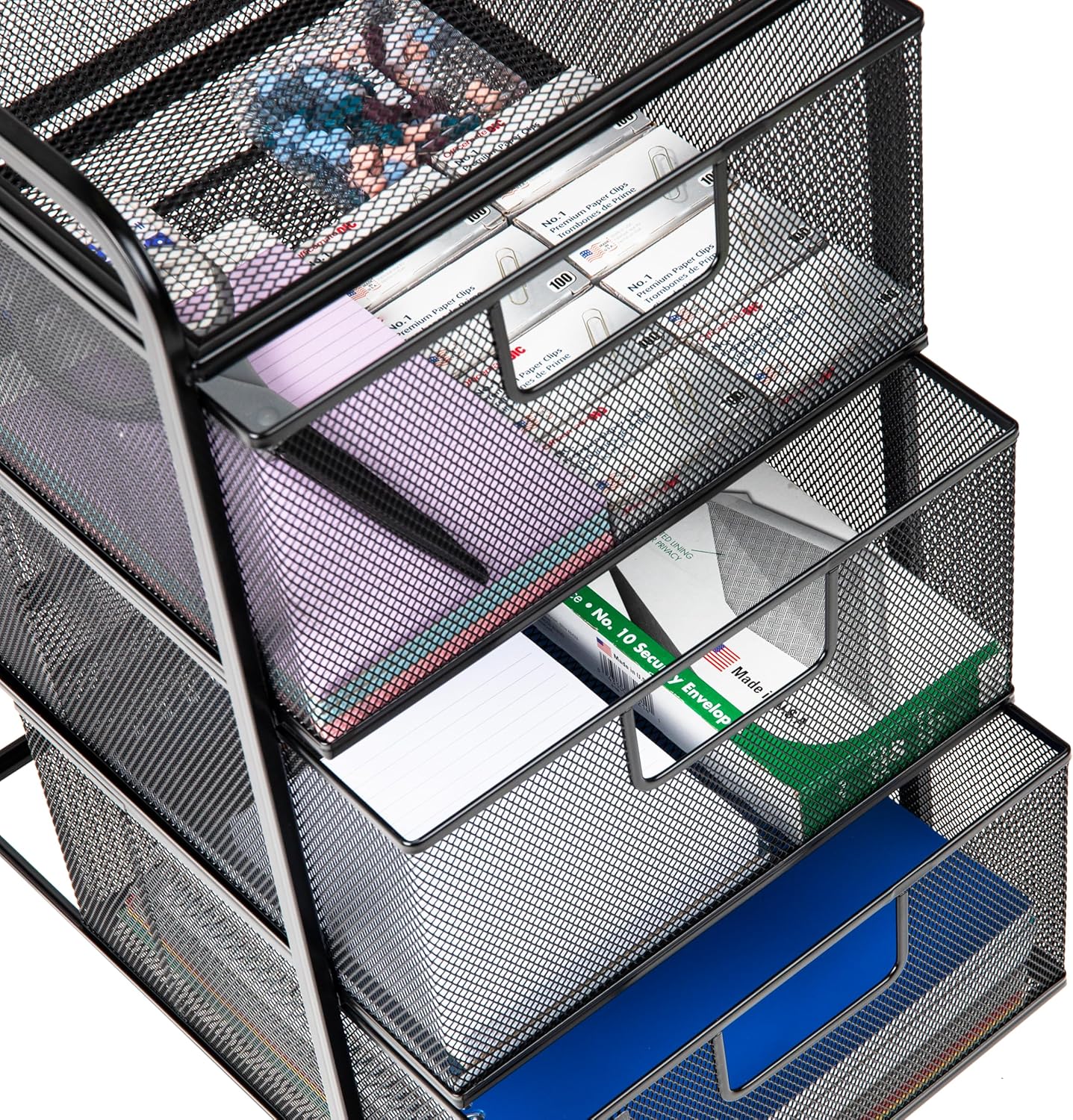 MIND READER Metal Mesh Rolling Storage Cart with Removable Drawers