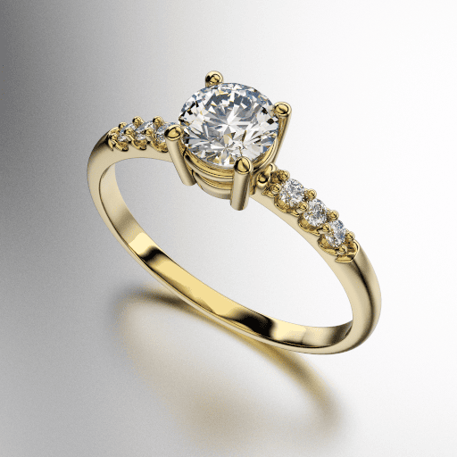 ANILLO SOLITARIO CON PIEDRA REDONDA Y PIEDRAS A LOS COSTADOS (MOD. A162)