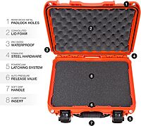 NANUK 918 Lightweight NK-7 Resin Waterproof Protective Case With Foam, Black Cubed Foam Orange