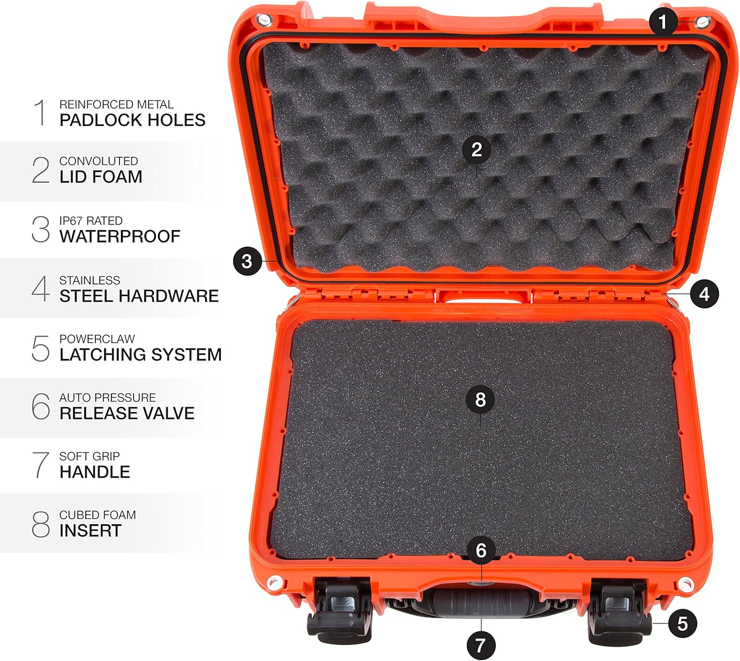 NANUK 918 Lightweight NK-7 Resin Waterproof Protective Case With Foam, Black Cubed Foam Orange