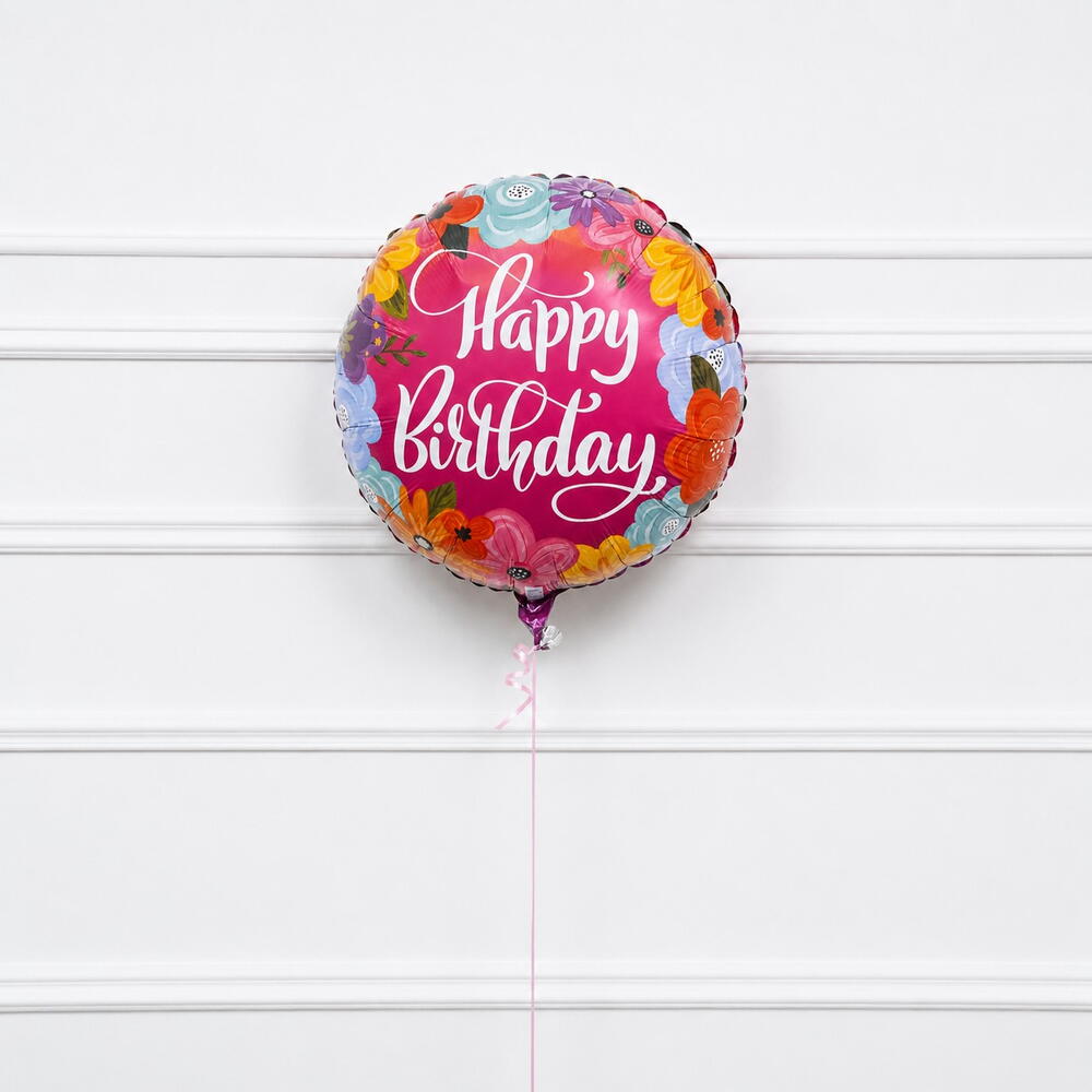 Colourful Floral Happy Birthday Helium Foil Balloon