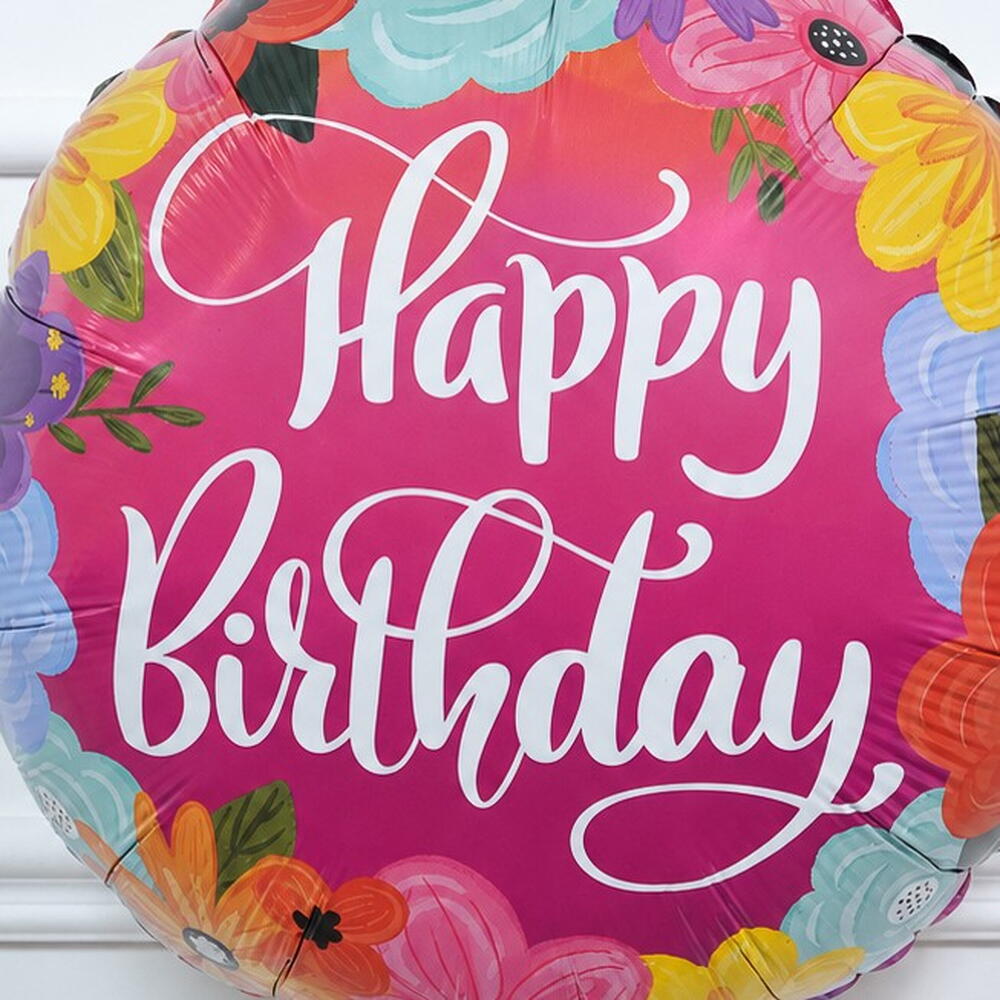Colourful Floral Happy Birthday Helium Foil Balloon