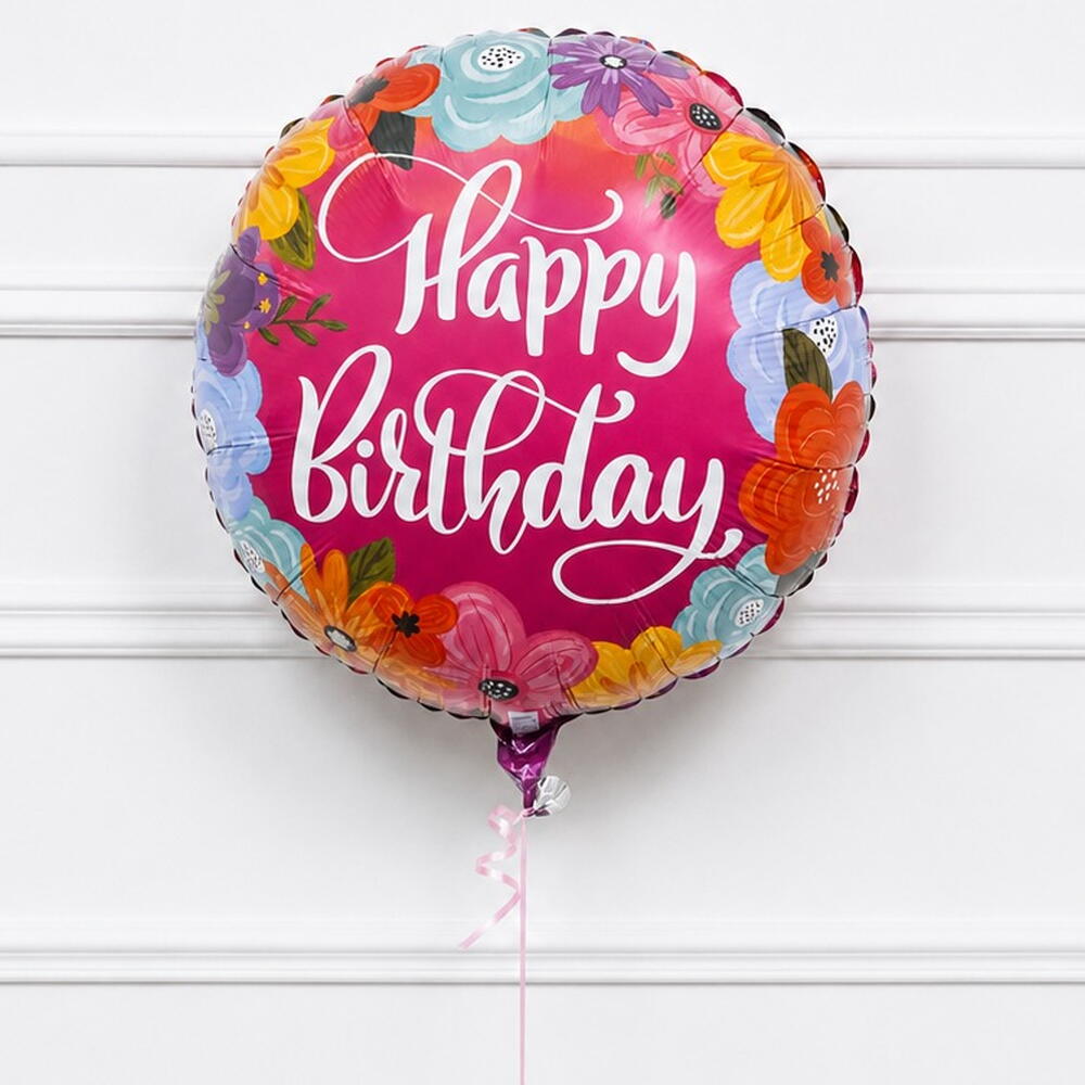 Colourful Floral Happy Birthday Helium Foil Balloon