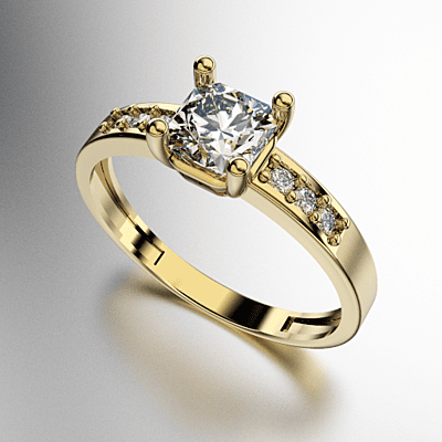 ANILLO SOLITARIO CARRE OCHAVADO CON PIEDRAS DE COSTADO (MOD. A181)