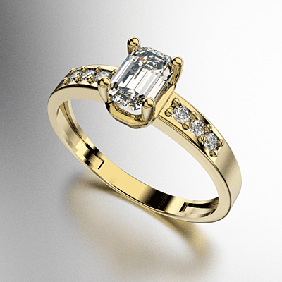 ANILLO SOLITARIO BAGUETTE OCHAVADO CON PIEDRAS DE COSTADO (MOD. A182)