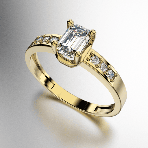 ANILLO SOLITARIO BAGUETTE OCHAVADO CON PIEDRAS DE COSTADO (MOD. A182)