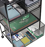 MIND READER Metal Mesh Rolling Storage Cart with Removable Drawers