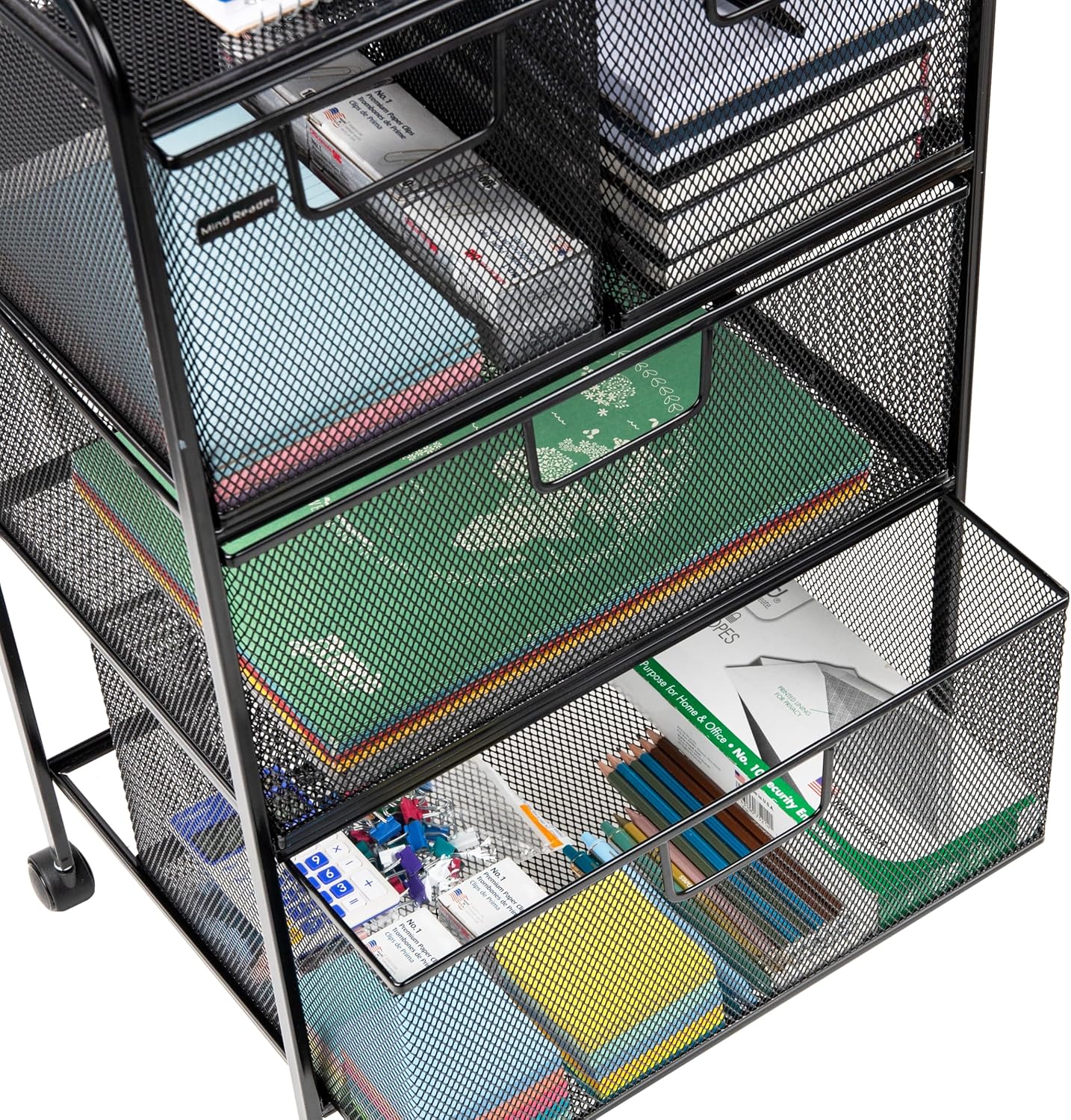MIND READER Metal Mesh Rolling Storage Cart with Removable Drawers