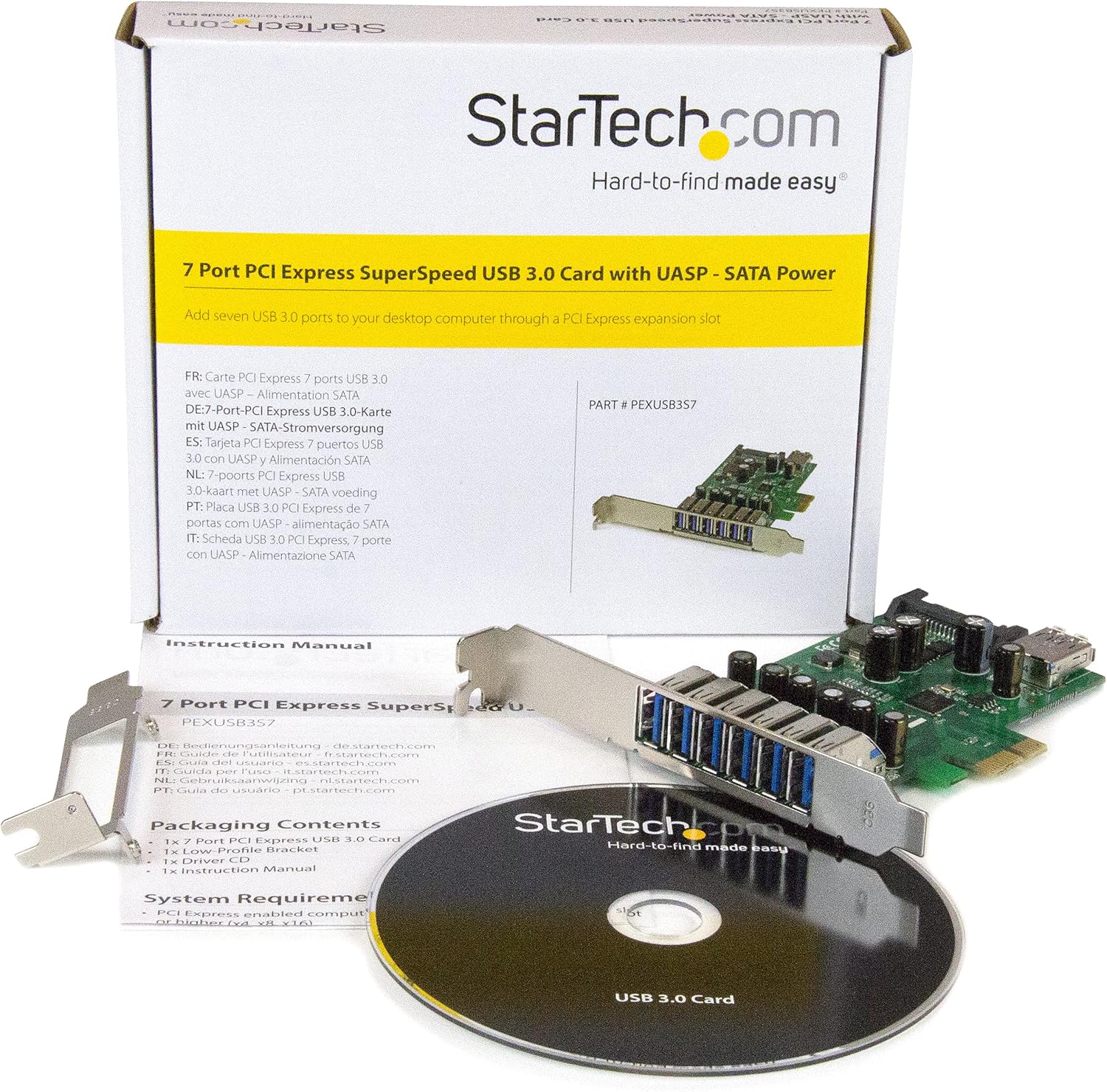StarTech.com 7 Port PCI Express USB 3.0 Card - 5Gbps - Standard & Low-Profile - SATA Power - UASP Support