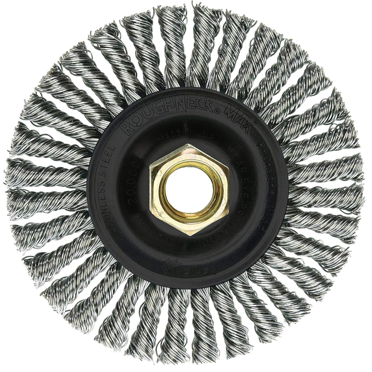 Weiler 13138 ROUGHNECK MAX 4" Stringer Bead Wheel, 0.020" Stainless Steel Fill, 5/8"-11 UNC Nut