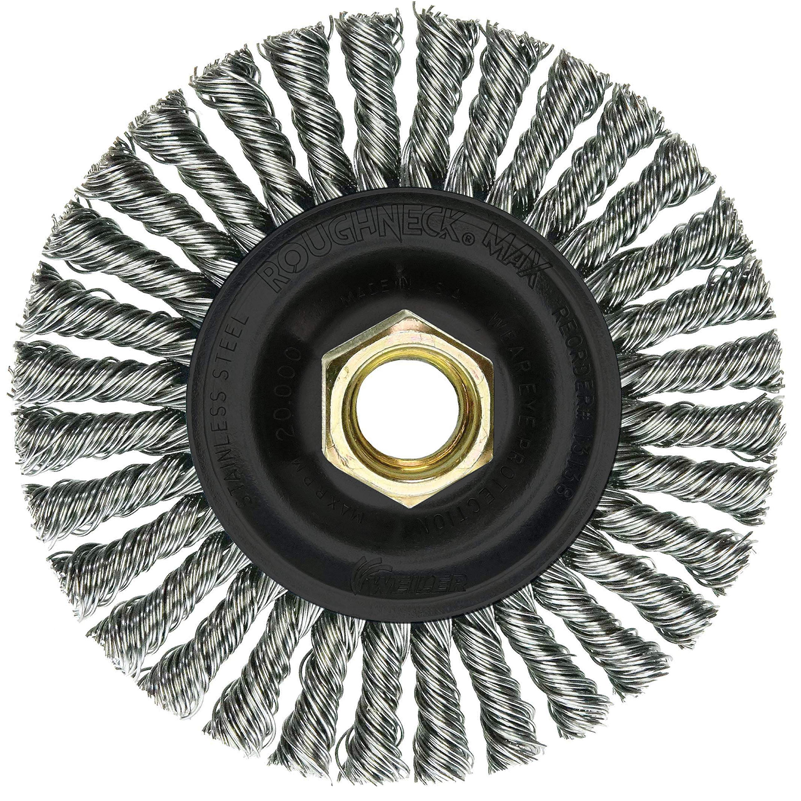 Weiler 13138 ROUGHNECK MAX 4" Stringer Bead Wheel, 0.020" Stainless Steel Fill, 5/8"-11 UNC Nut