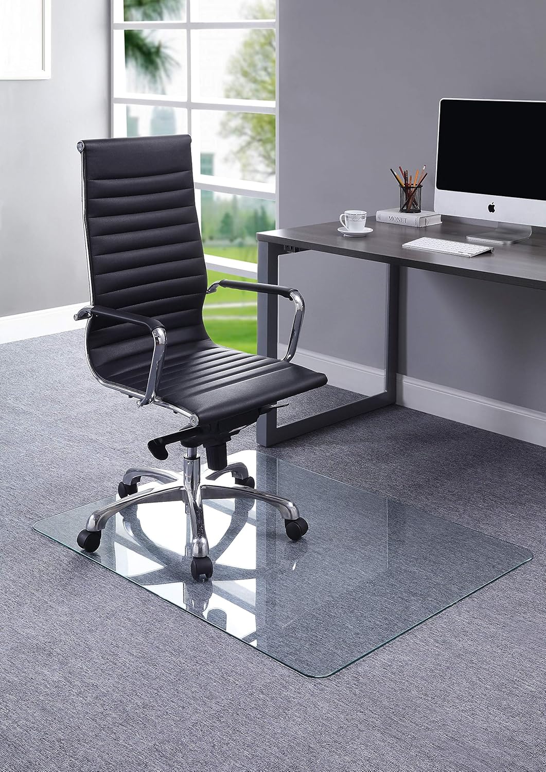LORELL Tempered Glass Chairmat, Clear, 0.25" Thick, Rectangular