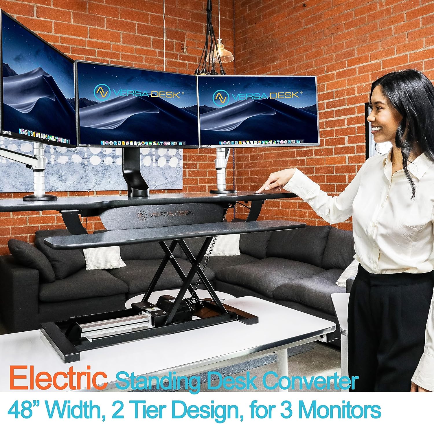 VERSADESK® PowerPro™ 48” x 24” Extra Wide Electric Sit-to-Stand Desk Converter w/ Keyboard Tray for Home or Office | USB