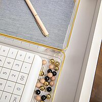 Martha Stewart Kerry Plastic Stackable Office Desk Drawer Organizers with Gold Trim