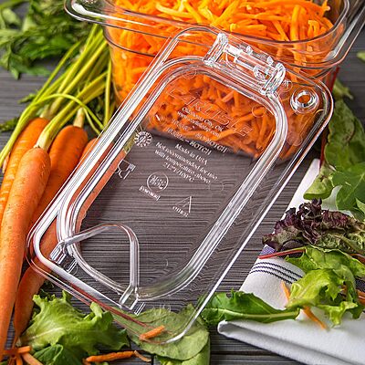 Carlisle FoodService Products 10339Z07 EZ Access Hinged Lid with Handle and Notch, Ninth Size, Clear