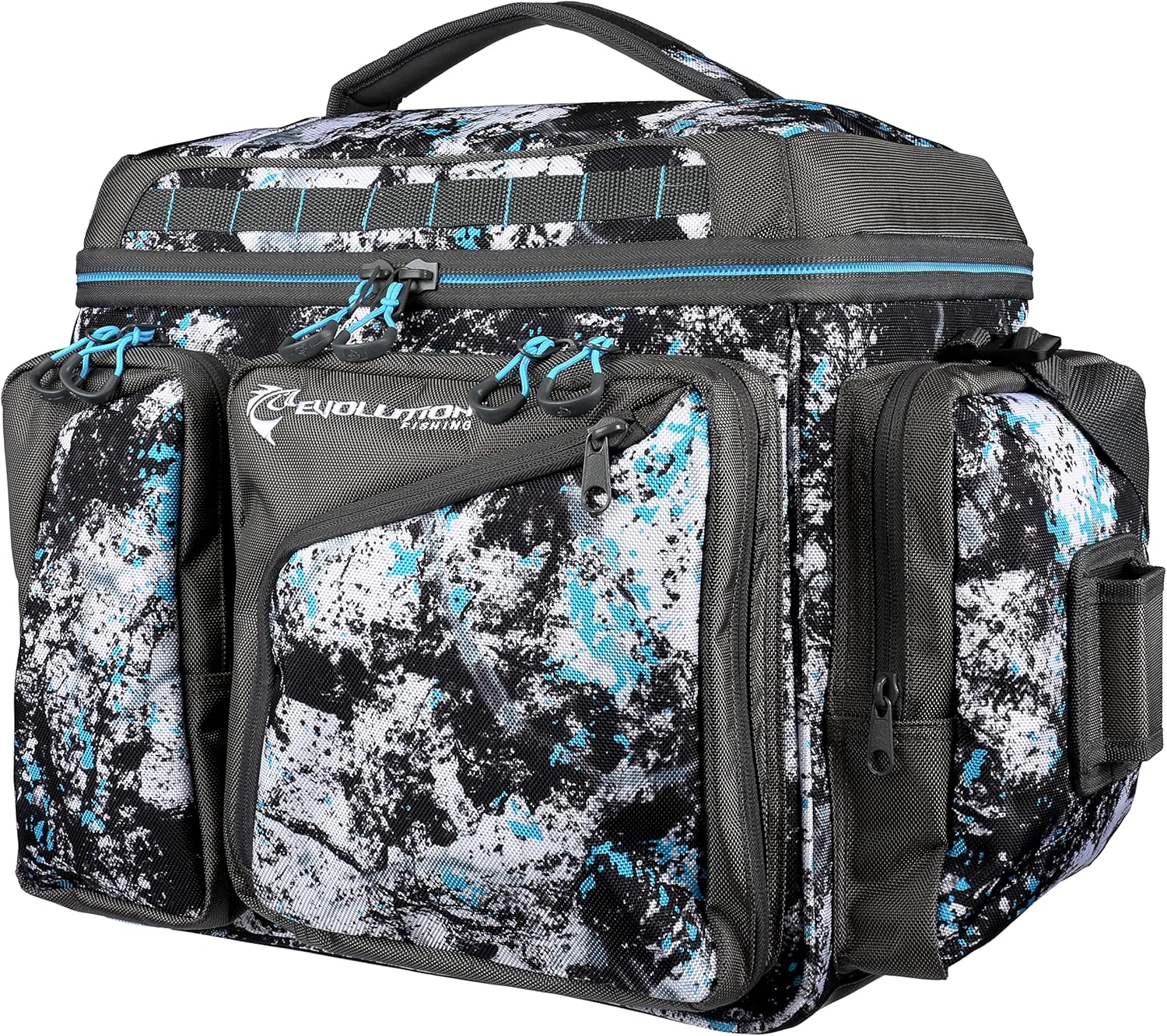 Evolution Fishing Largemouth XL 3700 Tackle Bag - 19" in, Water Camouflage, Outdoor Carry Bag w/ 3 Fishing Trays