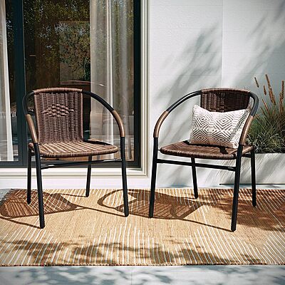 Flash Furniture Lila Rattan Stackable Indoor/Outdoor Dining Chairs