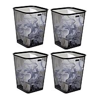 Mind Reader Mesh Trash Can, Waste Paper Basket, Square Metal Mesh 9.75" x 9.75" x 12.25" Black