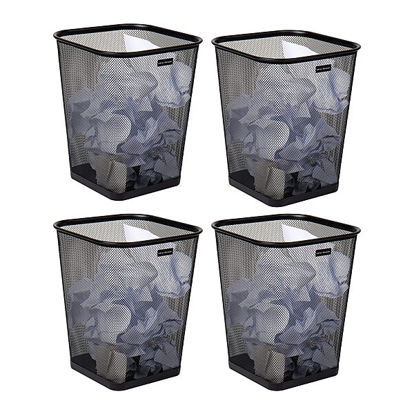 Mind Reader Mesh Trash Can, Waste Paper Basket, Square Metal Mesh 9.75" x 9.75" x 12.25" Black