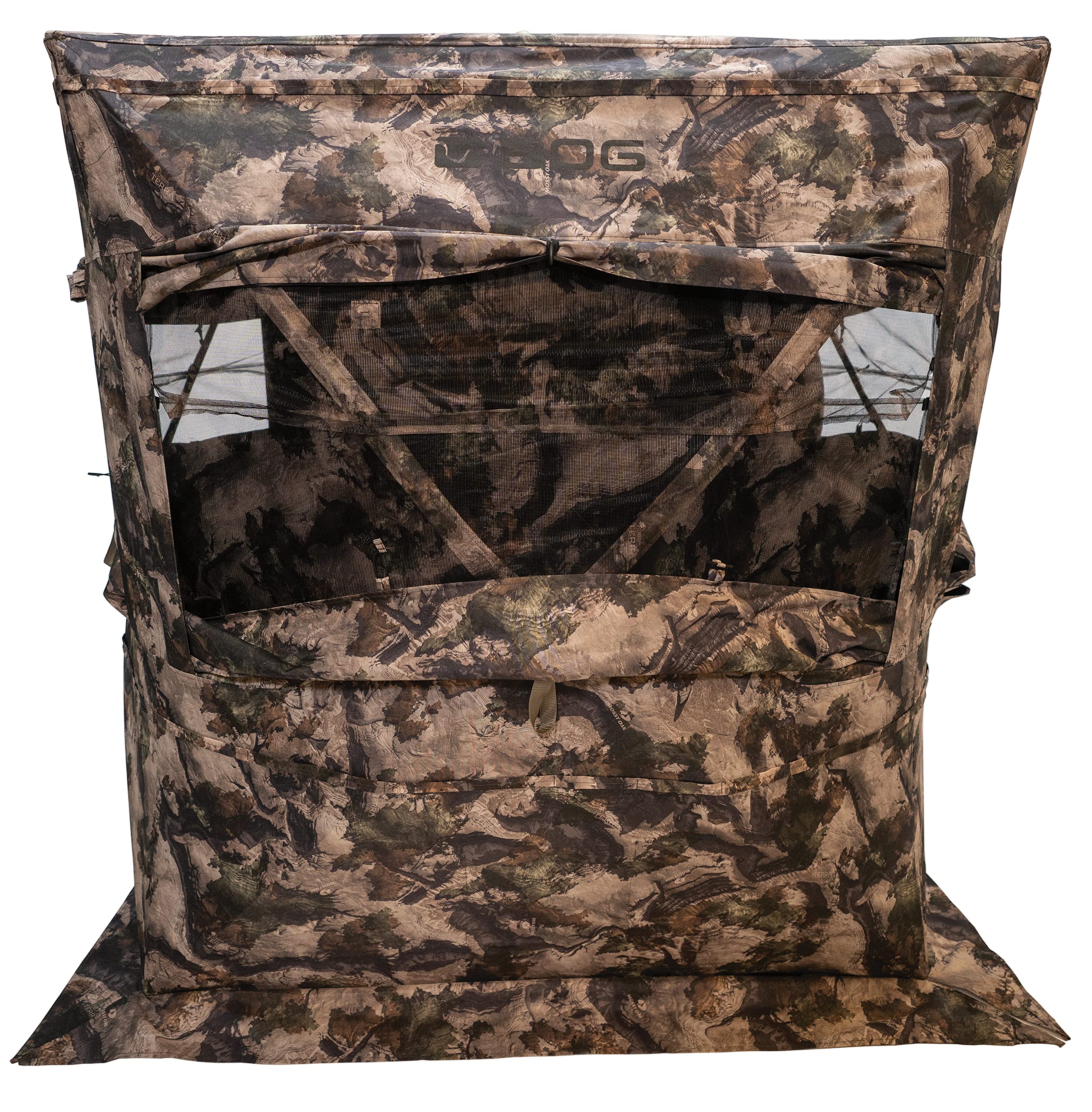 BOG Prevail Sitting Height Ground Blind Mossy Oak with StealthZip Silent Zippers, StealthTrac Silent Windows