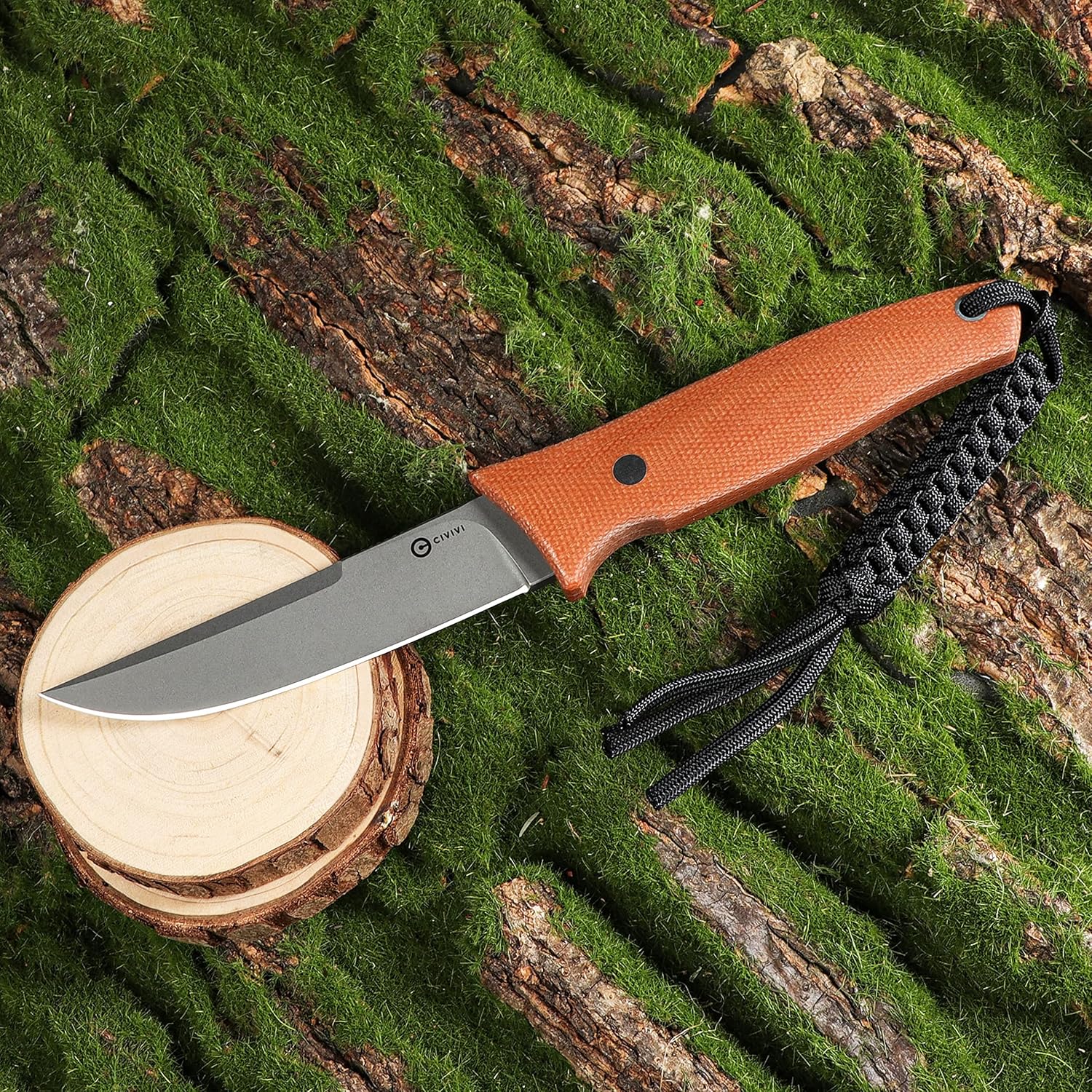 CIVIVI Tamashii Fixed Blade Knife, 4.07" D2 Blade Canvas Micarta Handle with A Kydex Sheath, T-clip