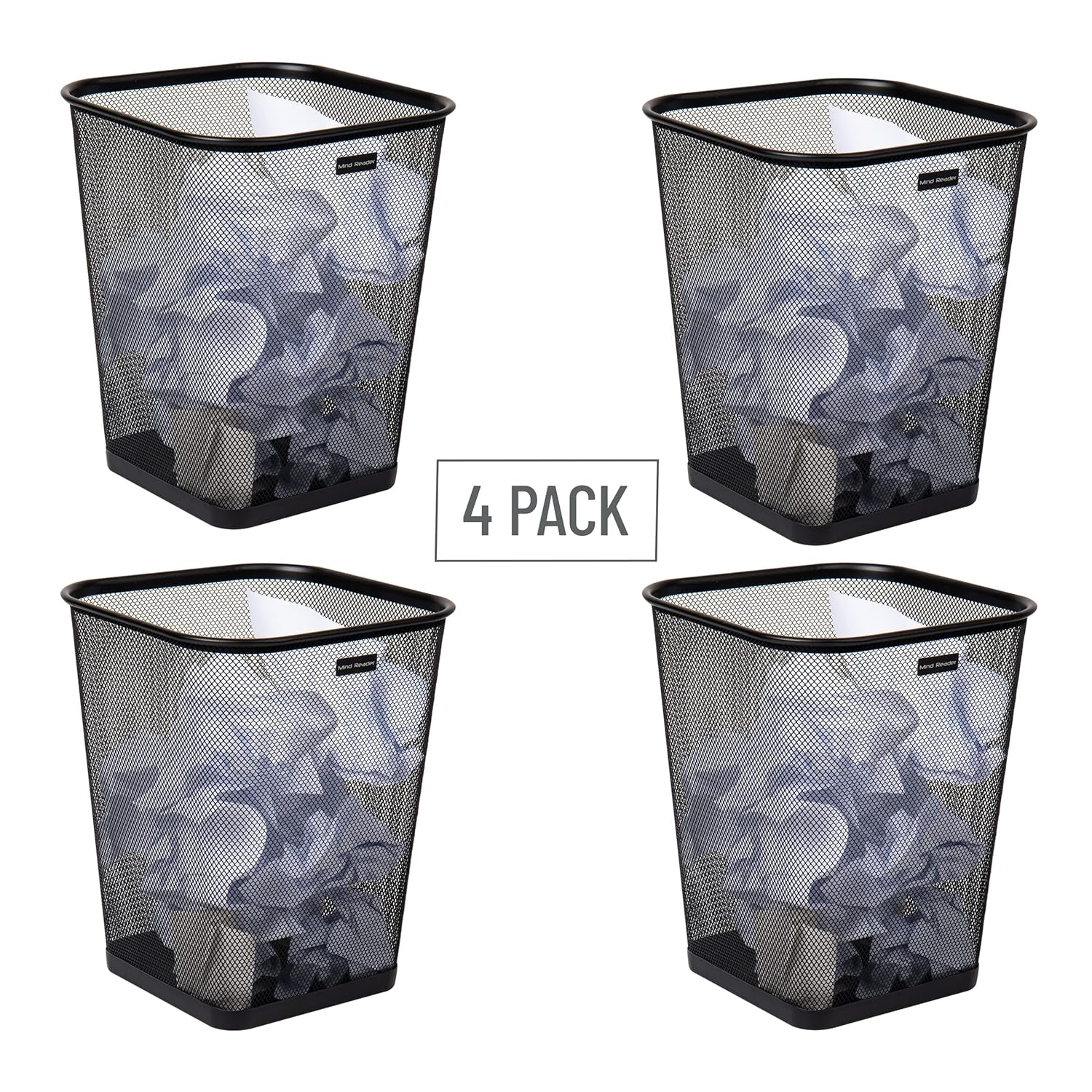 Mind Reader Mesh Trash Can, Waste Paper Basket, Square Metal Mesh 9.75" x 9.75" x 12.25" Black