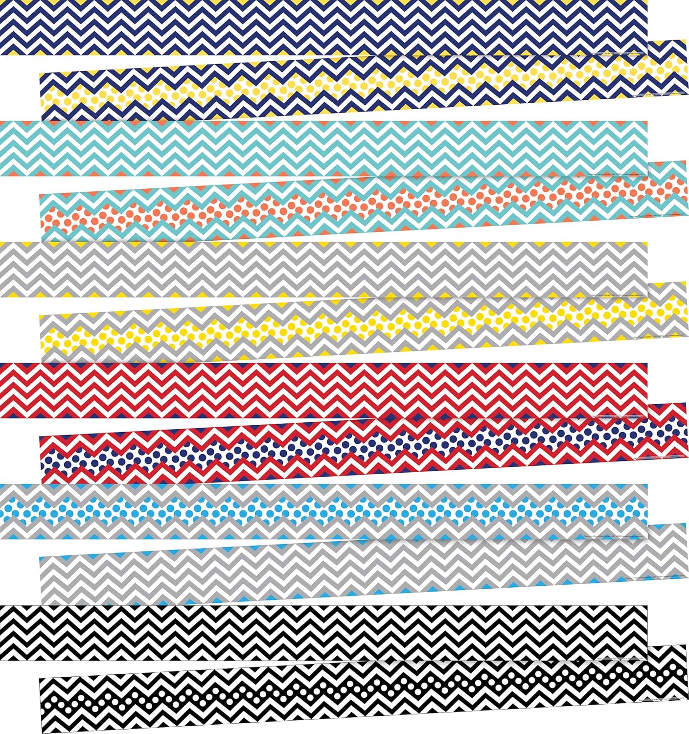 Barker Creek Double-Sided Border 6-Pack, Chevron, Multi-Design, 35' Each of 6 Colorful Sets of Double-Sided Border