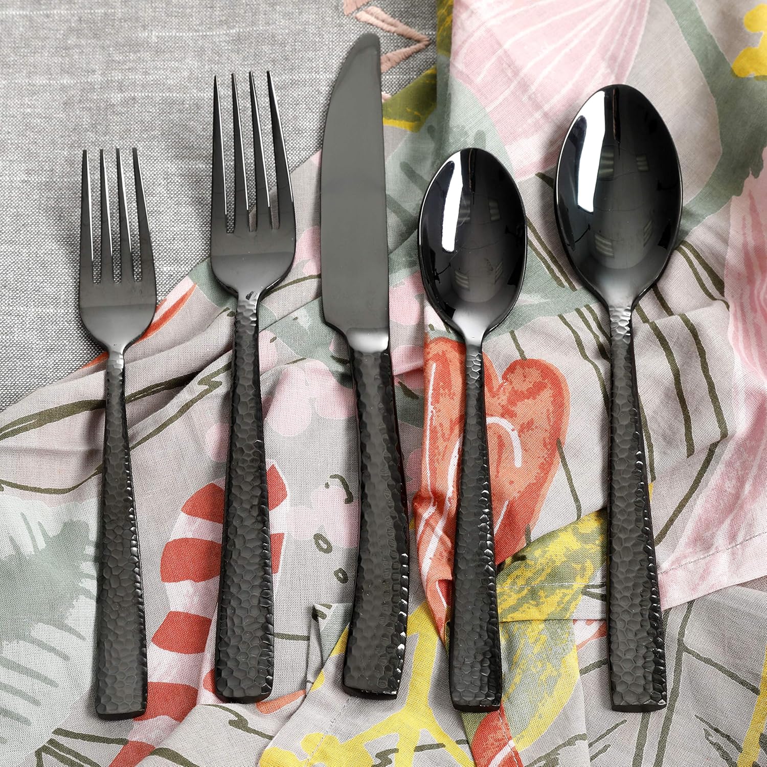Gibson Home Gibson Elite Flatware Set, Service for 4 (20pcs), Hammered Black