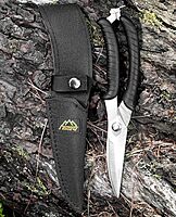 Outdoor Edge Game Shears - Spring Loaded with Serrated Edge and Bone-Breaking Notch for Quartering Birds, Small Game, and Fish with Nylon Belt Sheath