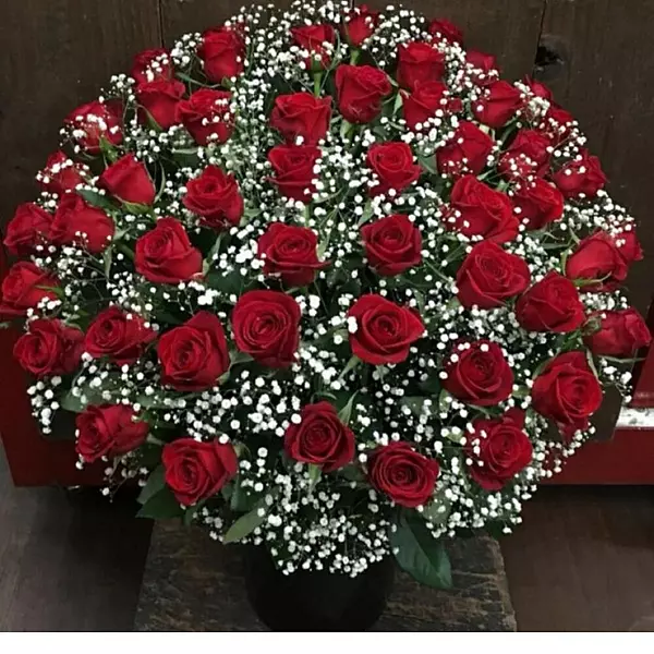 101 Luxury Red Roses Babys Breath Arrangement