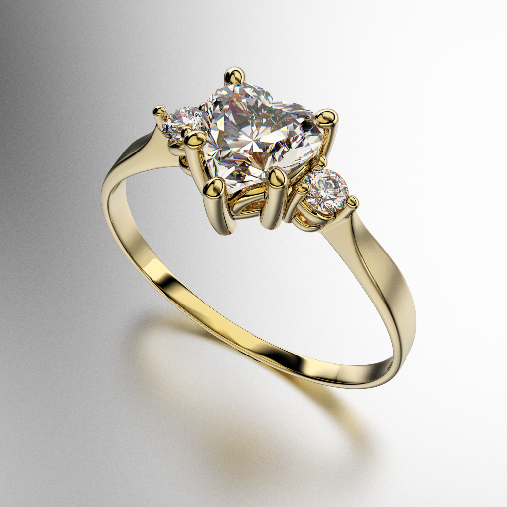 ANILLO SOLITARIO CORAZON CON DOS PIEDRAS DE COSTADO (MOD. A273)