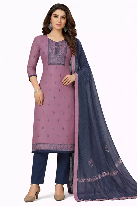 Unstitched Salwar kameez set in pink and grey