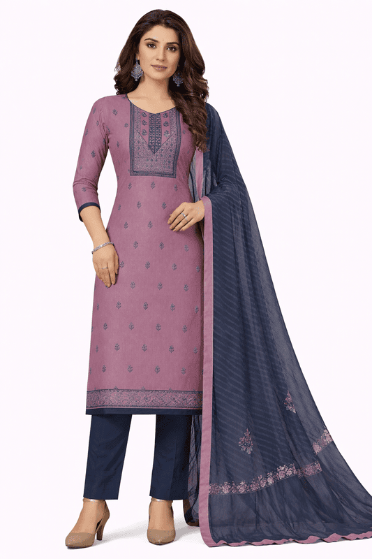 Unstitched Salwar kameez set in pink and grey