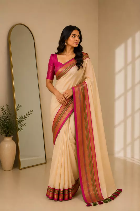 Mul cotton with Kanchi border Kerala 1