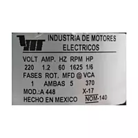 Motor Abierto 1/6 Hp 1600 Rpm 220-1-60 4 Polos Mcmillan - A448-2