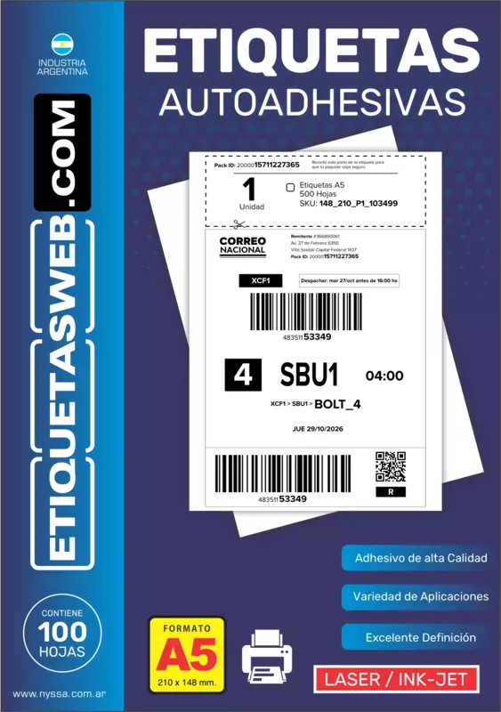 HojaA5MercadoLibre ETI.AUT. SIN IMP. 148x210 LASER 1B. Px100