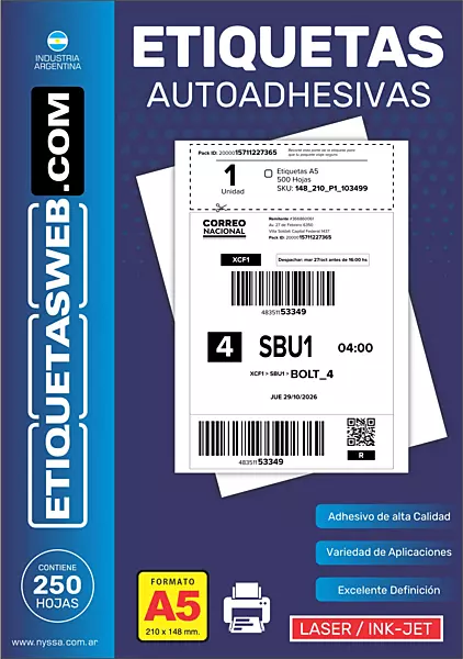 HojaA5MercadoLibre ETI.AUT. SIN IMP. 148x210 LASER 1B. Px250