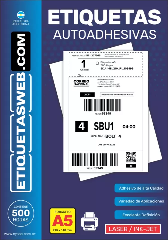 HojaA5MercadoLibre ETI.AUT. SIN IMP. 148x210 LASER 1B. Px500