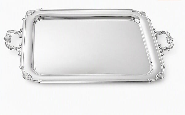Shell Corner 2 Handle Tray English Silver Plate c.1890. SKU #: A611. Shell Corner 2 Handle Tray English Silver Plate c.1890. SKU #: A611.