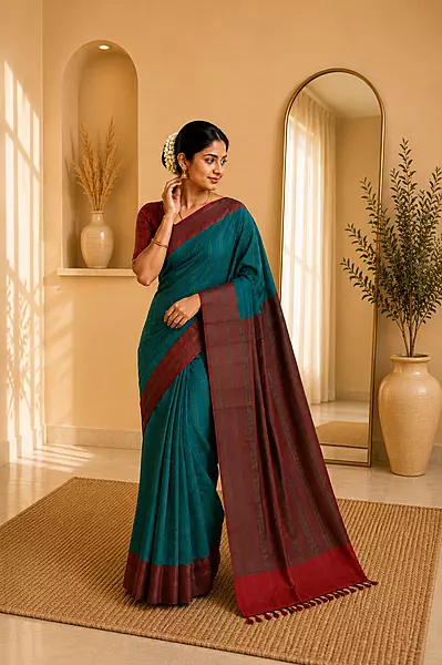 Arani soft silk Green with red