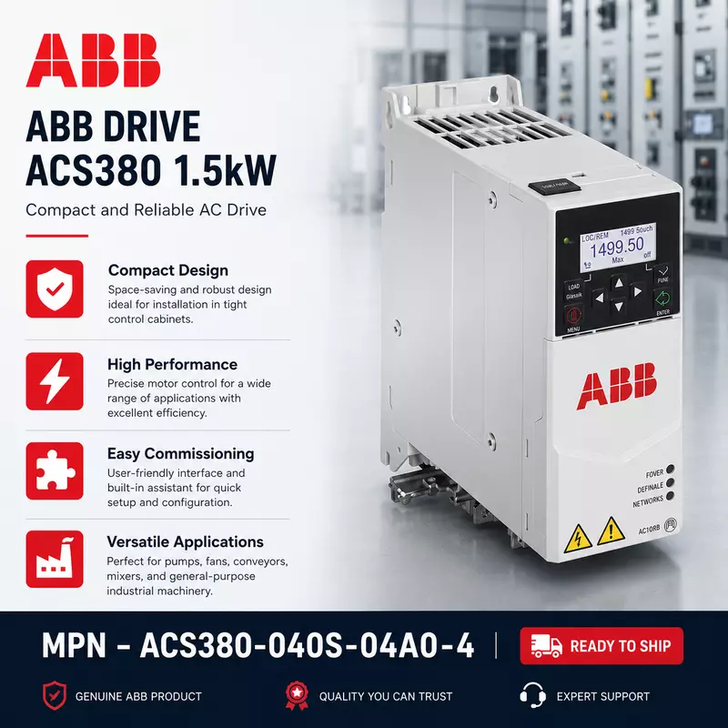 ABB ACS380 1.5kW Machinery Drive, 3-Phase Variable Frequency Drive