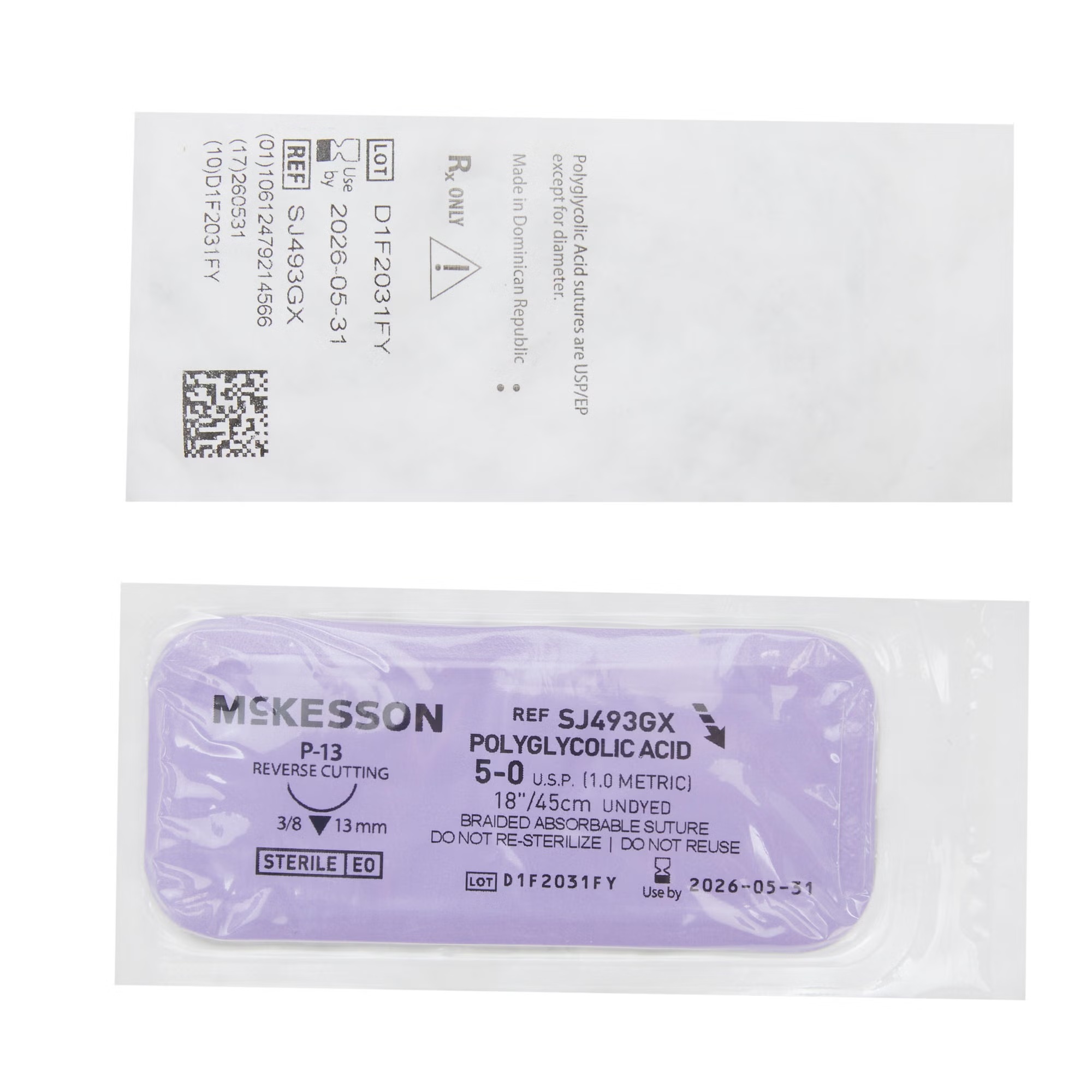 McKesson Polyglycolic Acid Absorbable Suture with P-13 Precision Reverse Cutting Needle, 5-0, 18 Inch, (BX/12EA)