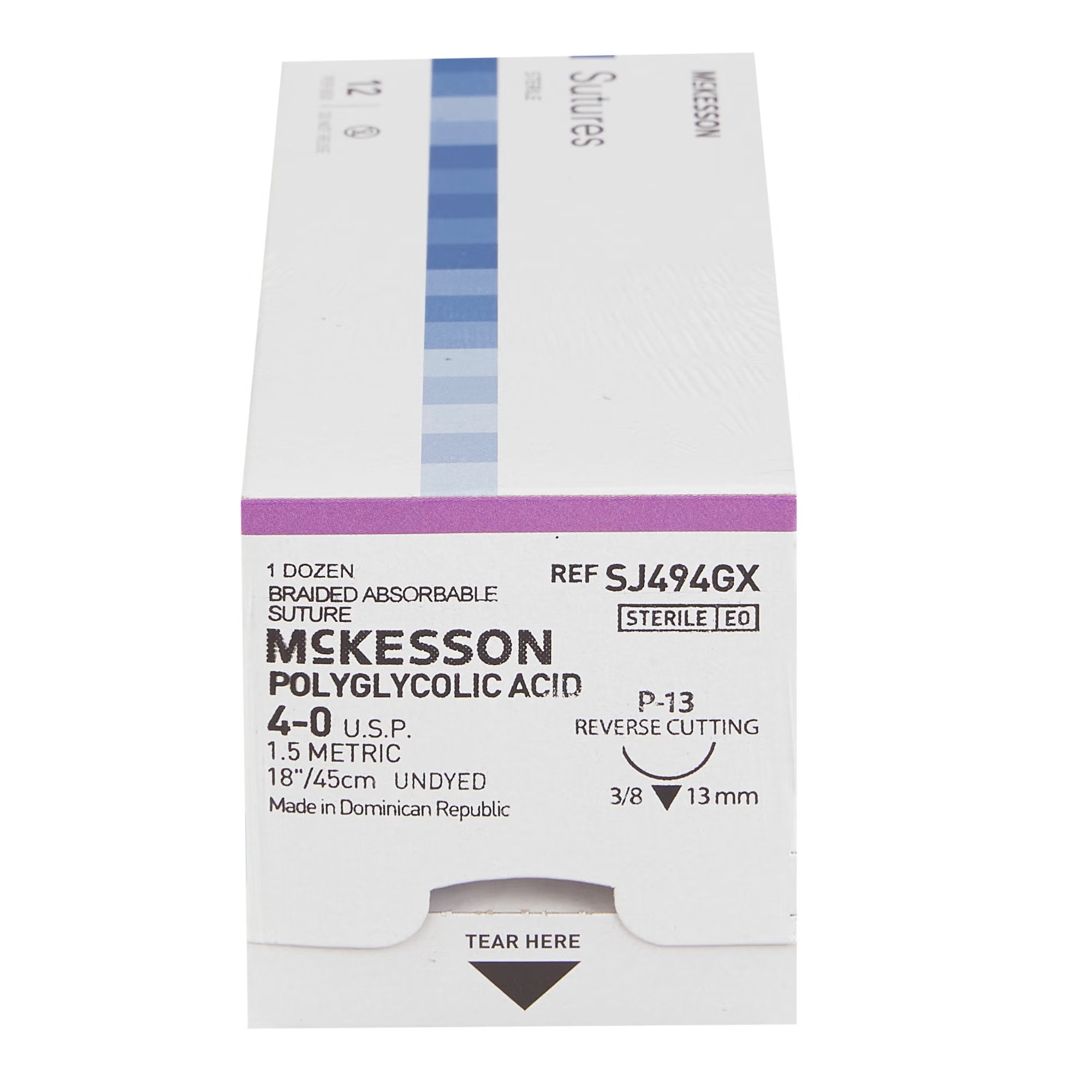 McKesson Polyglycolic Acid Absorbable Suture with P-13 Precision Reverse Cutting Needle, 4-0, 18 Inch, (BX/12EA)