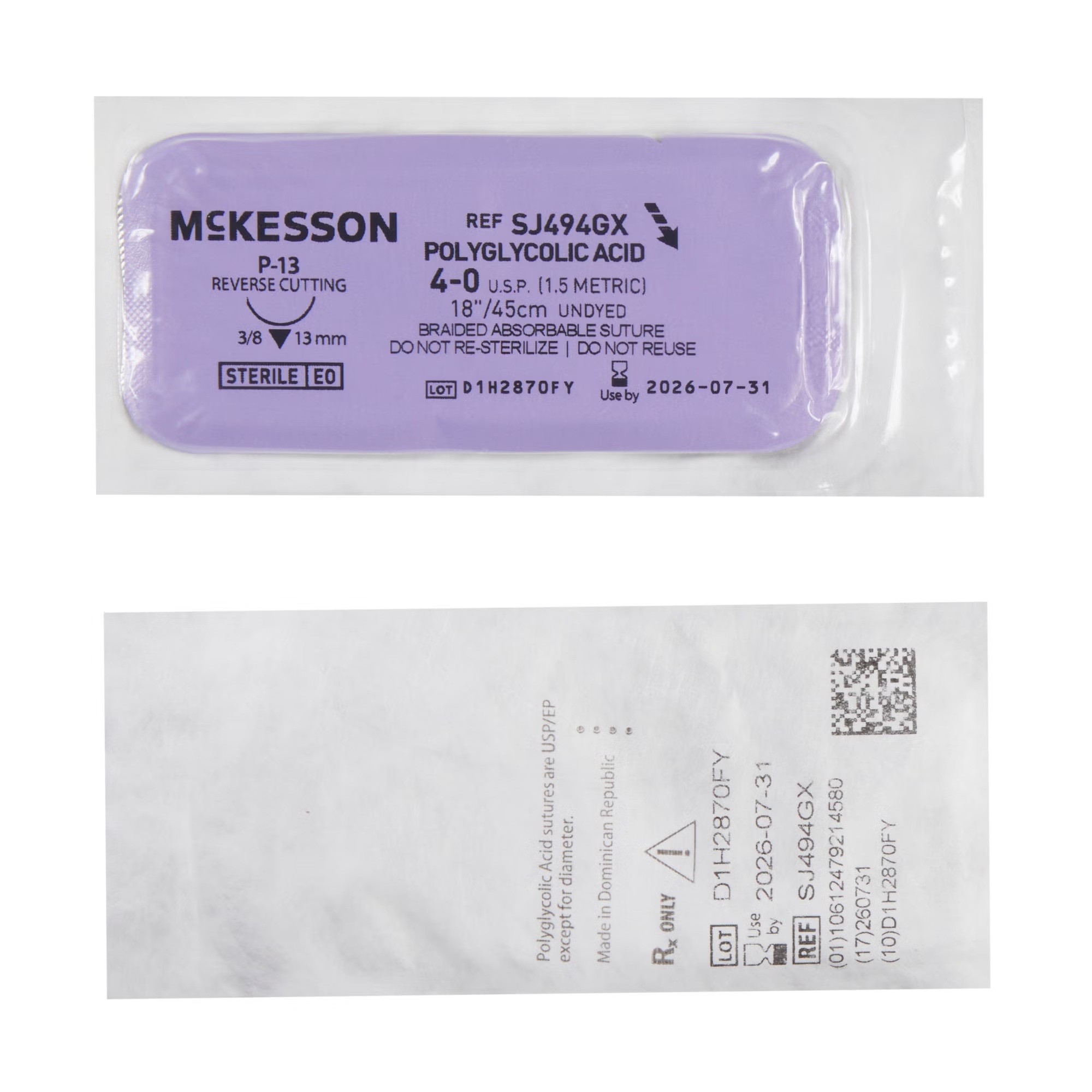 McKesson Polyglycolic Acid Absorbable Suture with P-13 Precision Reverse Cutting Needle, 4-0, 18 Inch, (BX/12EA)