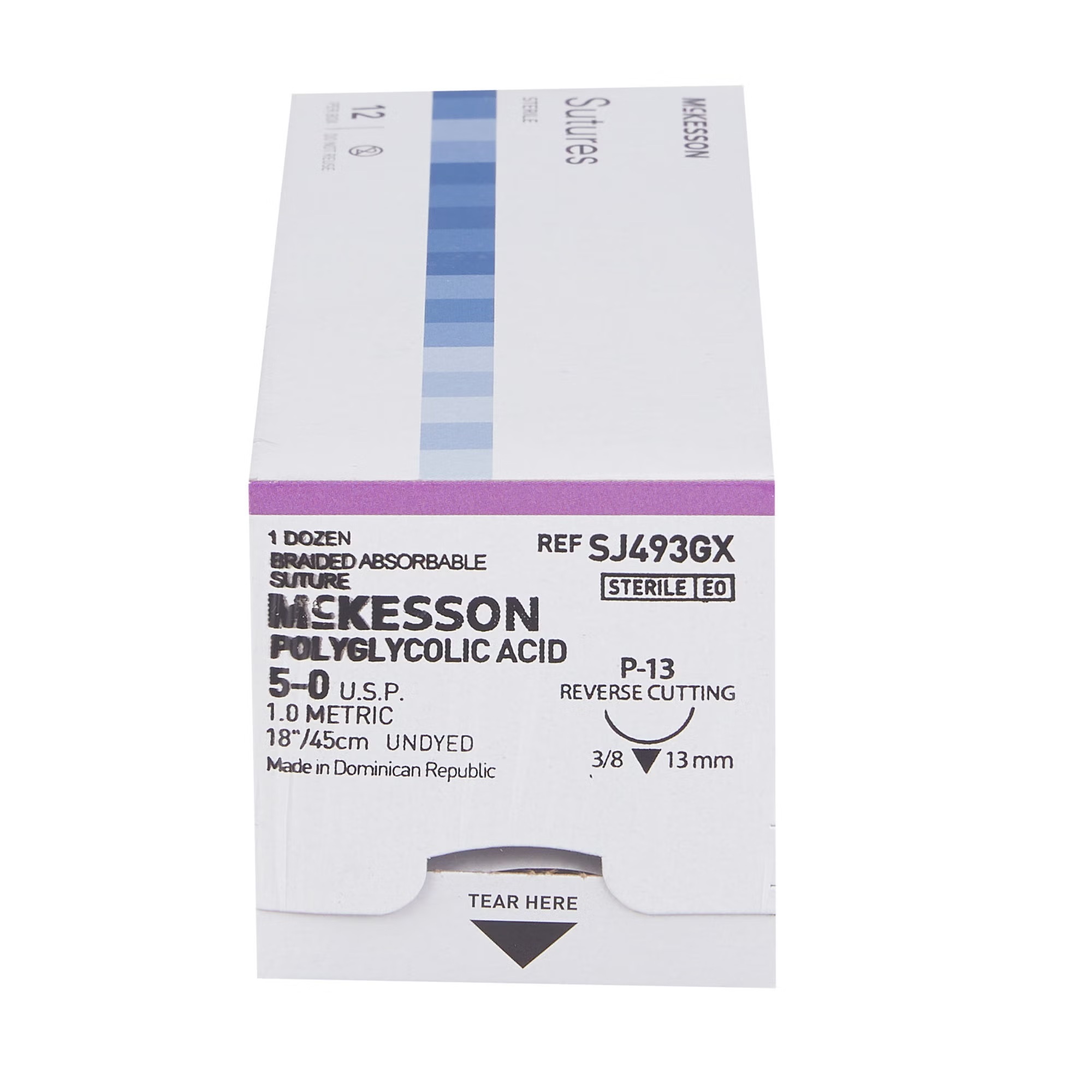 McKesson Polyglycolic Acid Absorbable Suture with P-13 Precision Reverse Cutting Needle, 5-0, 18 Inch, (BX/12EA)