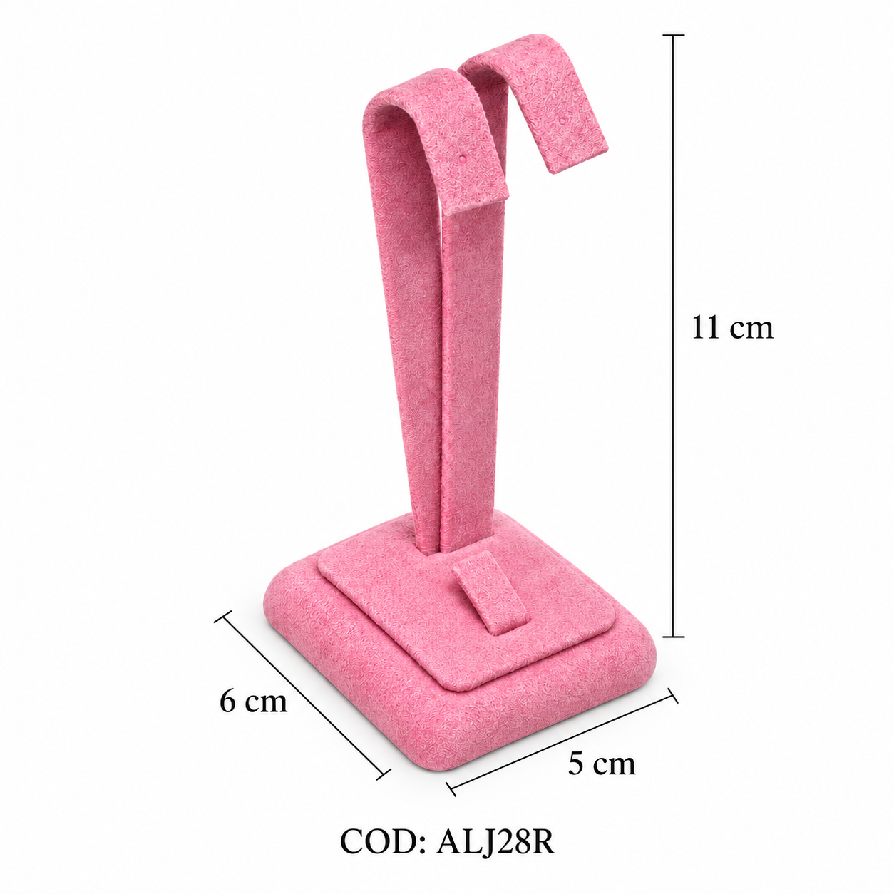 EXHIBIDOR DE PAR DE AROS  + UN ANILLOS  COLOR ROSA (11CM) - (ALJ28)