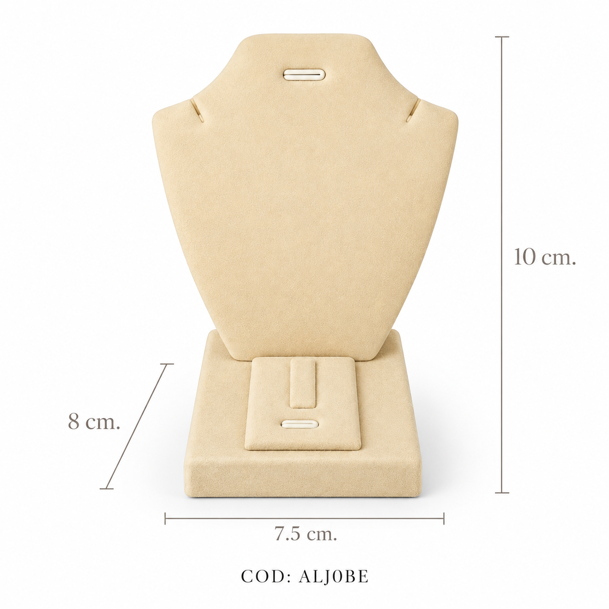EXHIBIDOR PARA CONJUNTO CADENA Y MEDALLA + UN ANILLO BEIGE (10*10CM) - (ALJ30)