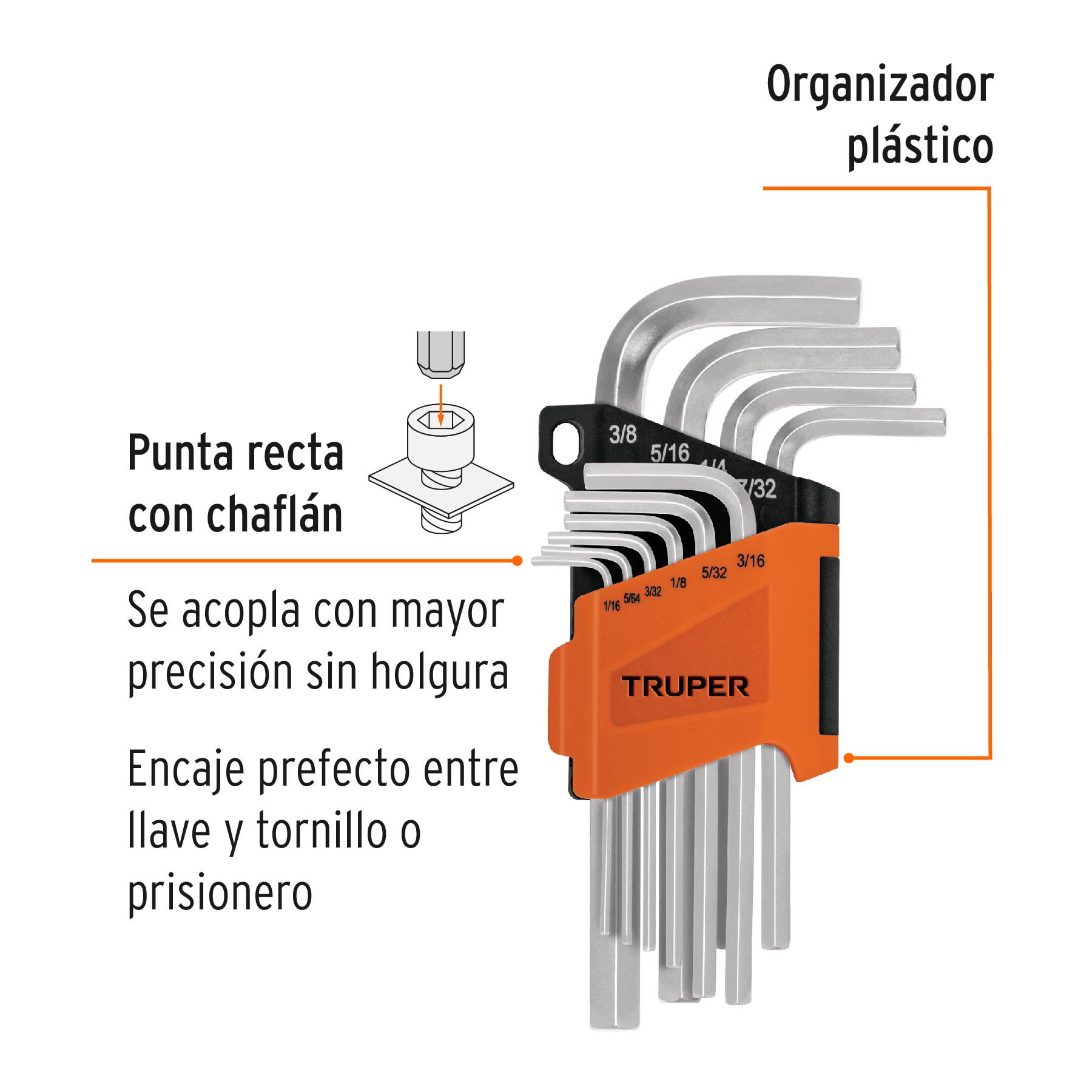 Juego 10 llaves allen std punta hexagonal con organizador - ALL-10P / 15539