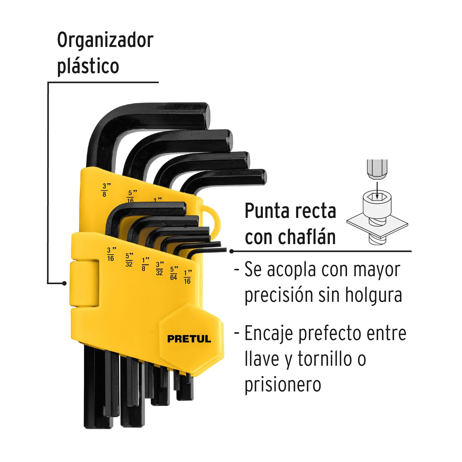 Juego de 10 llaves Allen standard con organizador, Pretul - ALL-10P-P / 21854